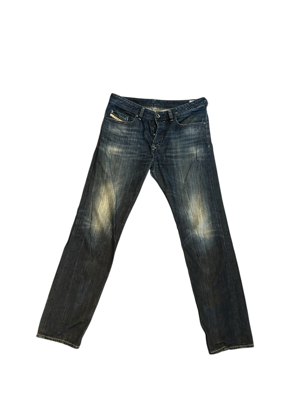 Diesel Buster Regular Slim Tapered Jeans Mens 33x32 Blue Wash 0831Q Button Fly